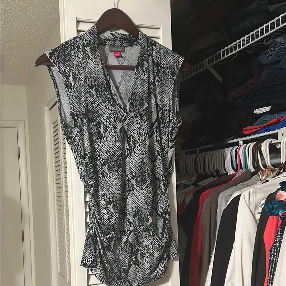 Vince Camuto Black and Gray Snakeskin Sleeveless Blouse